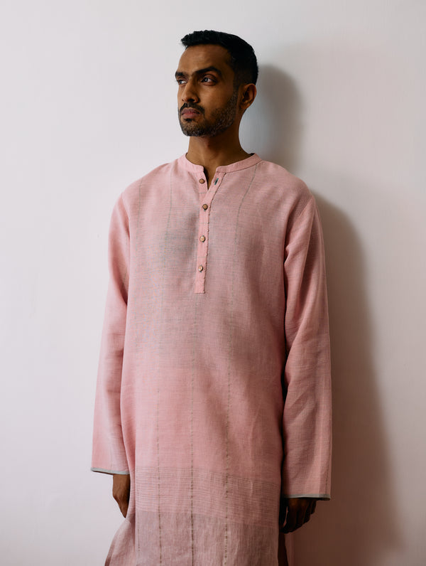 Jawahar Metallic Linen Kurta - Pink
