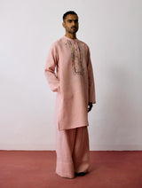 Keta Hand-Embroidered Linen Kurta - Pink