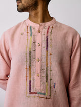 Keta Hand-Embroidered Linen Kurta - Pink