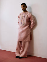 Keta Hand-Embroidered Linen Kurta - Pink
