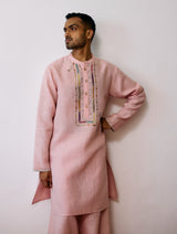 Keta Hand-Embroidered Linen Kurta - Pink