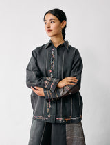 Hanat Hand-Embroidered Bird Shirt - Charcoal
