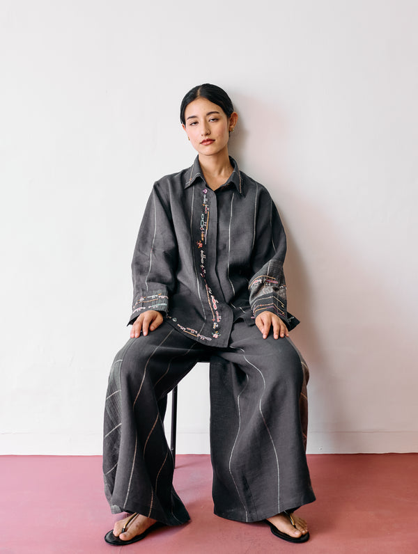 Hanat Hand-Embroidered Bird Co-ord - Charcoal