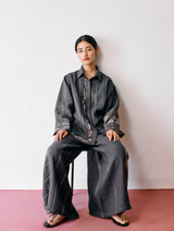 Hanat Hand-Embroidered Bird Co-ord - Charcoal