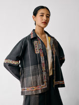 Zuri Hand-Embroidered Metallic Jacket - Charcoal