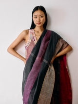 Afra Metallic Handloom Linen Saree - Metallic Charcoal
