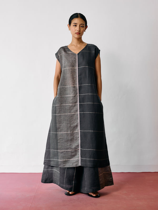 Rira Metallic Linen Long Tunic - Charcoal