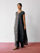 Rira Metallic Linen Long Co-ord - Charcoal