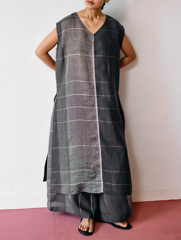 Rira Metallic Linen Long Tunic - Charcoal