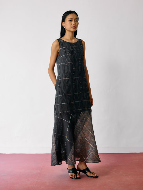 Dana Pintuck & Pleat Sleeveless Dress - Charcoal