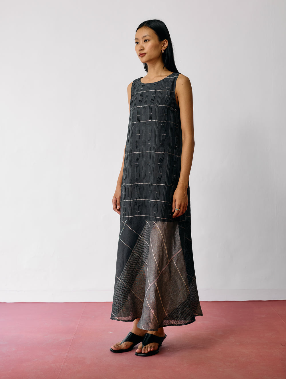 Dana Pintuck & Pleat Sleeveless Dress - Charcoal