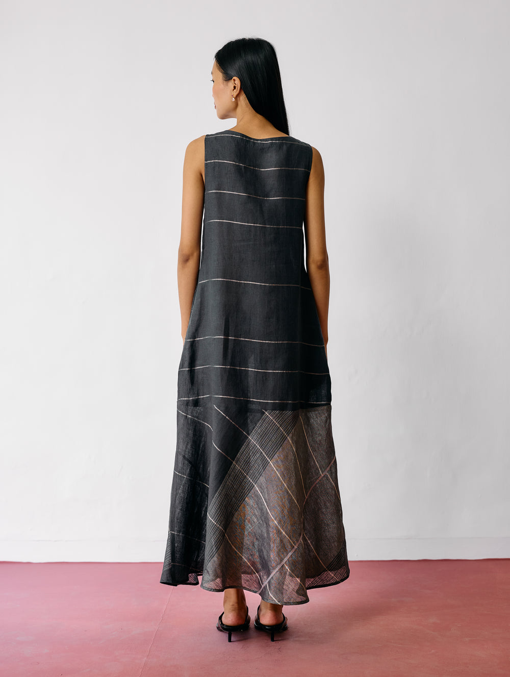 Dana Pintuck & Pleat Sleeveless Dress - Charcoal