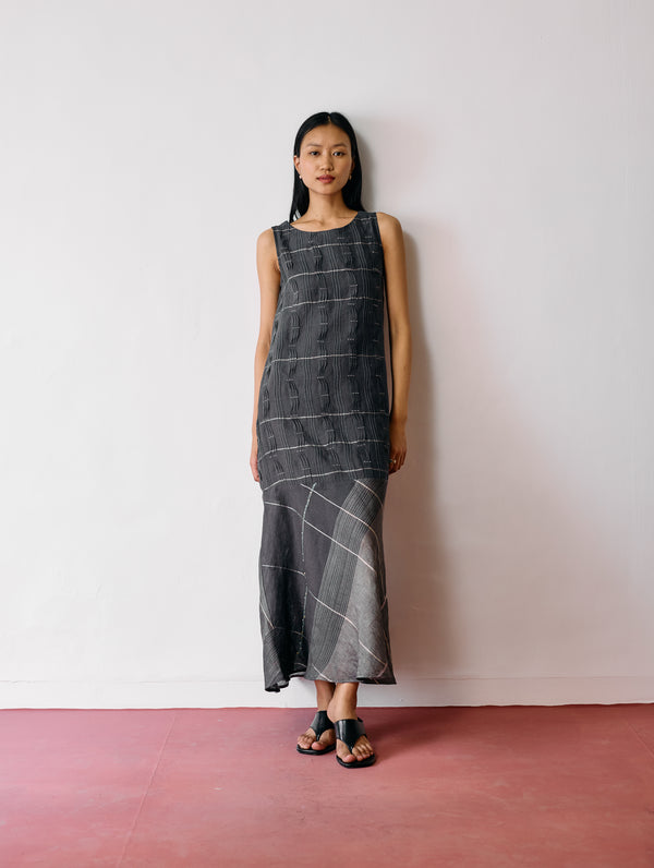 Dana Pintuck & Pleat Sleeveless Dress - Charcoal