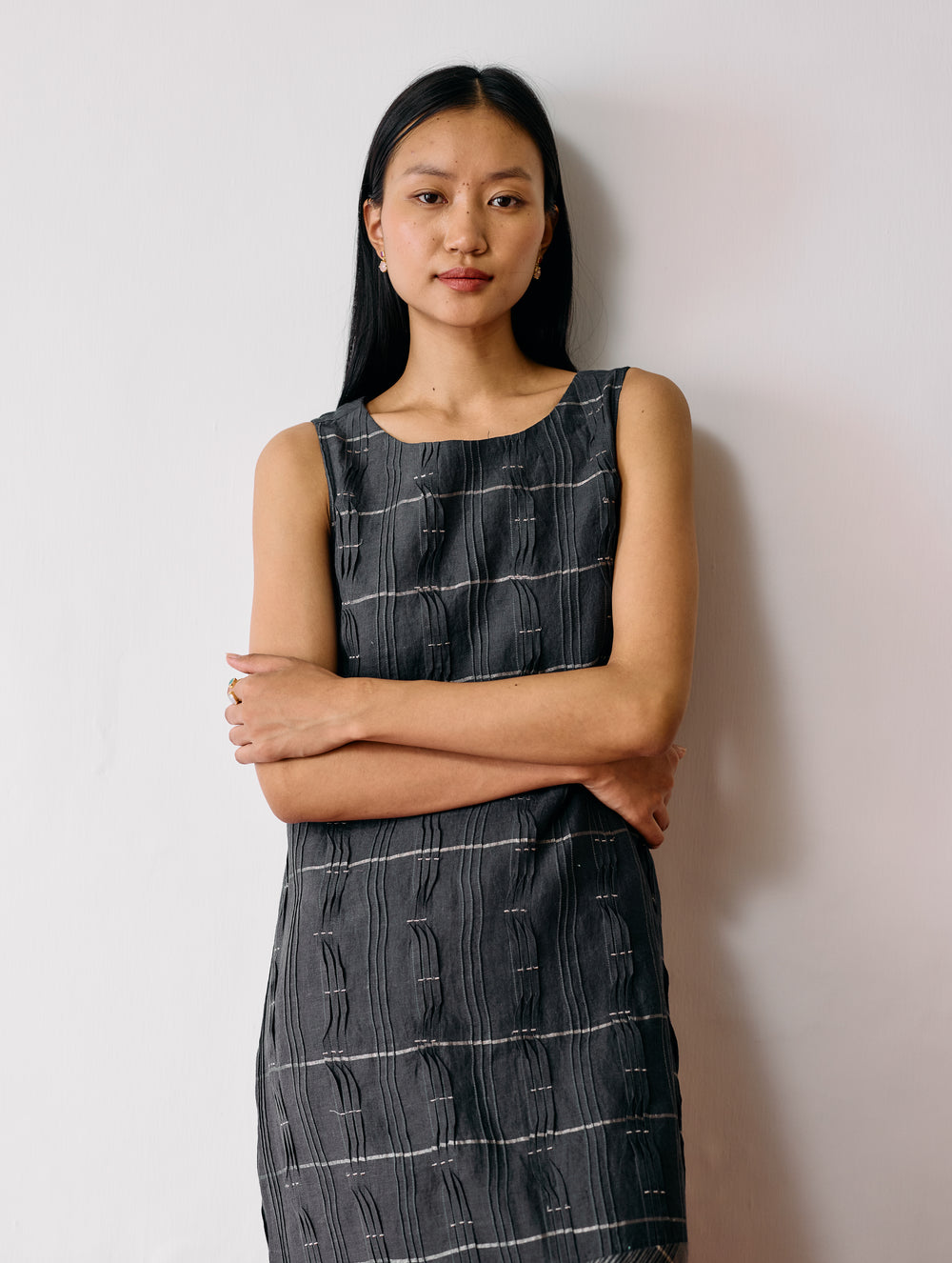 Dana Pintuck & Pleat Sleeveless Dress - Charcoal