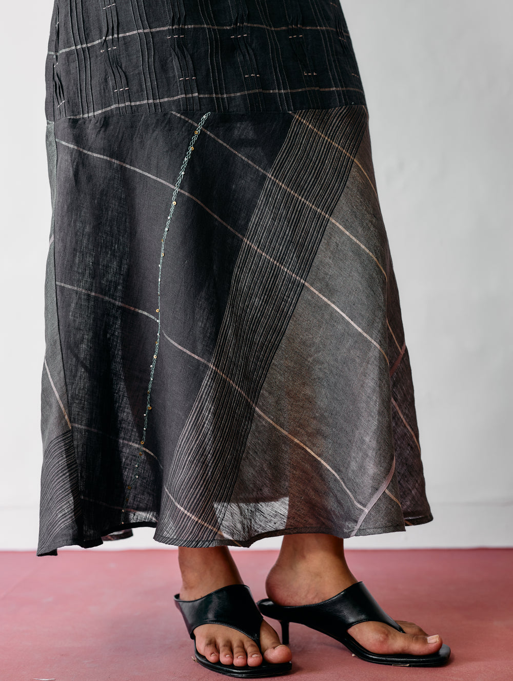 Dana Pintuck & Pleat Sleeveless Dress - Charcoal