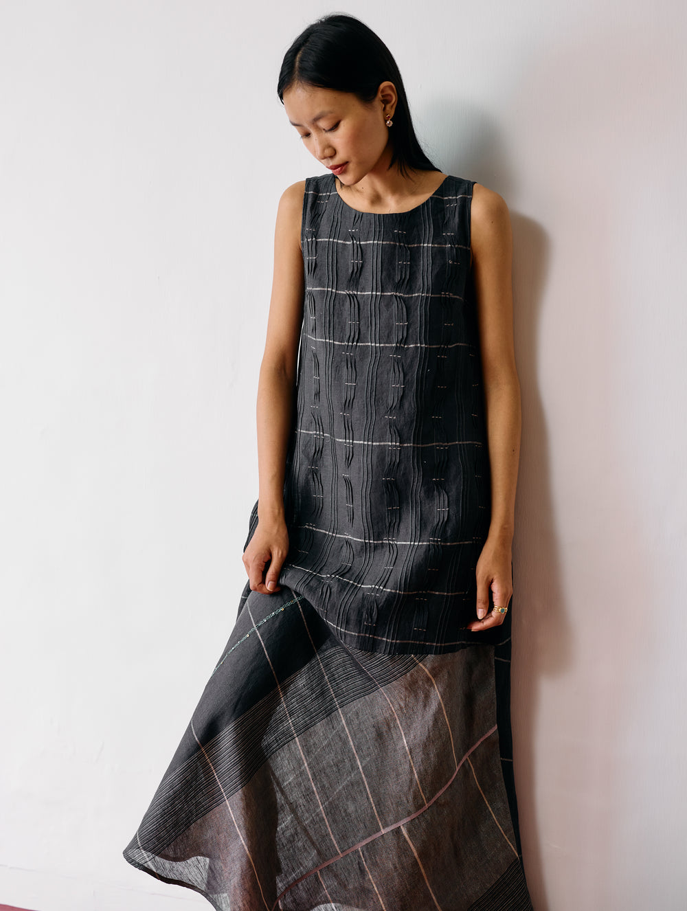 Dana Pintuck & Pleat Sleeveless Dress - Charcoal