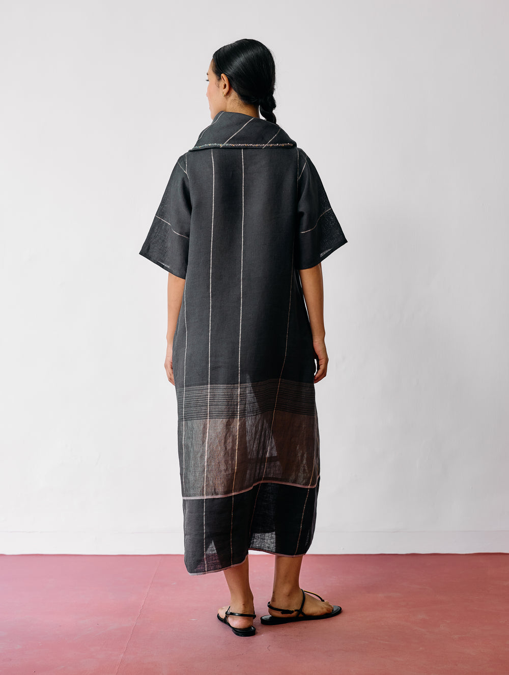 Zaran Cowl Neck Metallic Dress - Charcoal