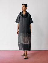 Zaran Cowl Neck Metallic Dress - Charcoal