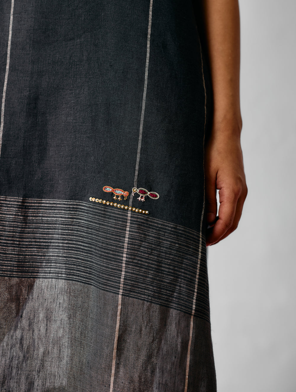 Zaran Cowl Neck Metallic Dress - Charcoal