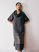 Zaran Cowl Neck Metallic Dress - Charcoal