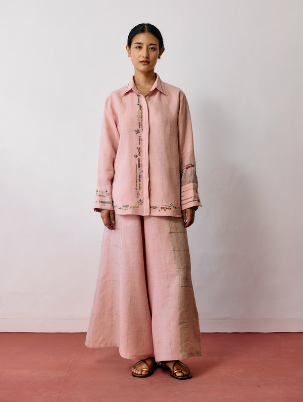 Hanat Hand-Embroidered Bird Shirt - Pink