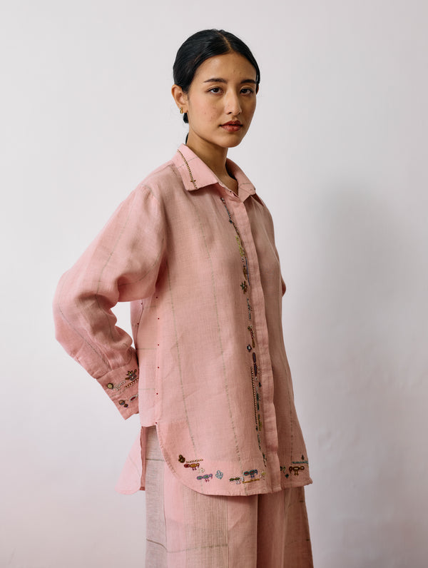 Hanat Hand-Embroidered Bird Co-ord - Pink