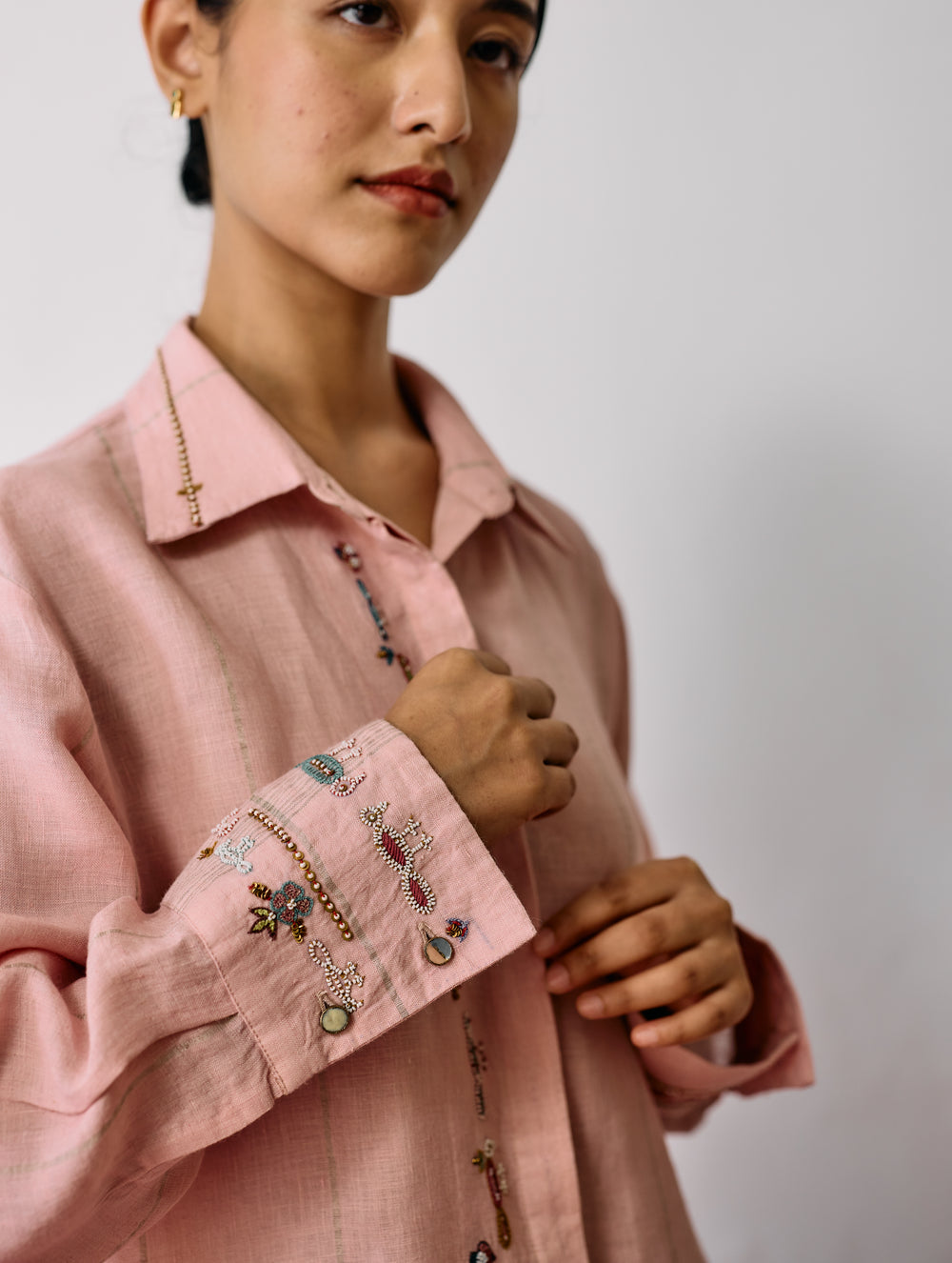 Hanat Hand-Embroidered Bird Co-ord - Pink