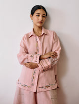 Hanat Hand-Embroidered Bird Shirt - Pink