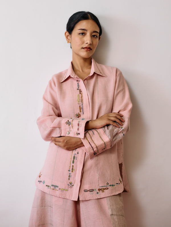 Hanat Hand-Embroidered Bird Co-ord - Pink