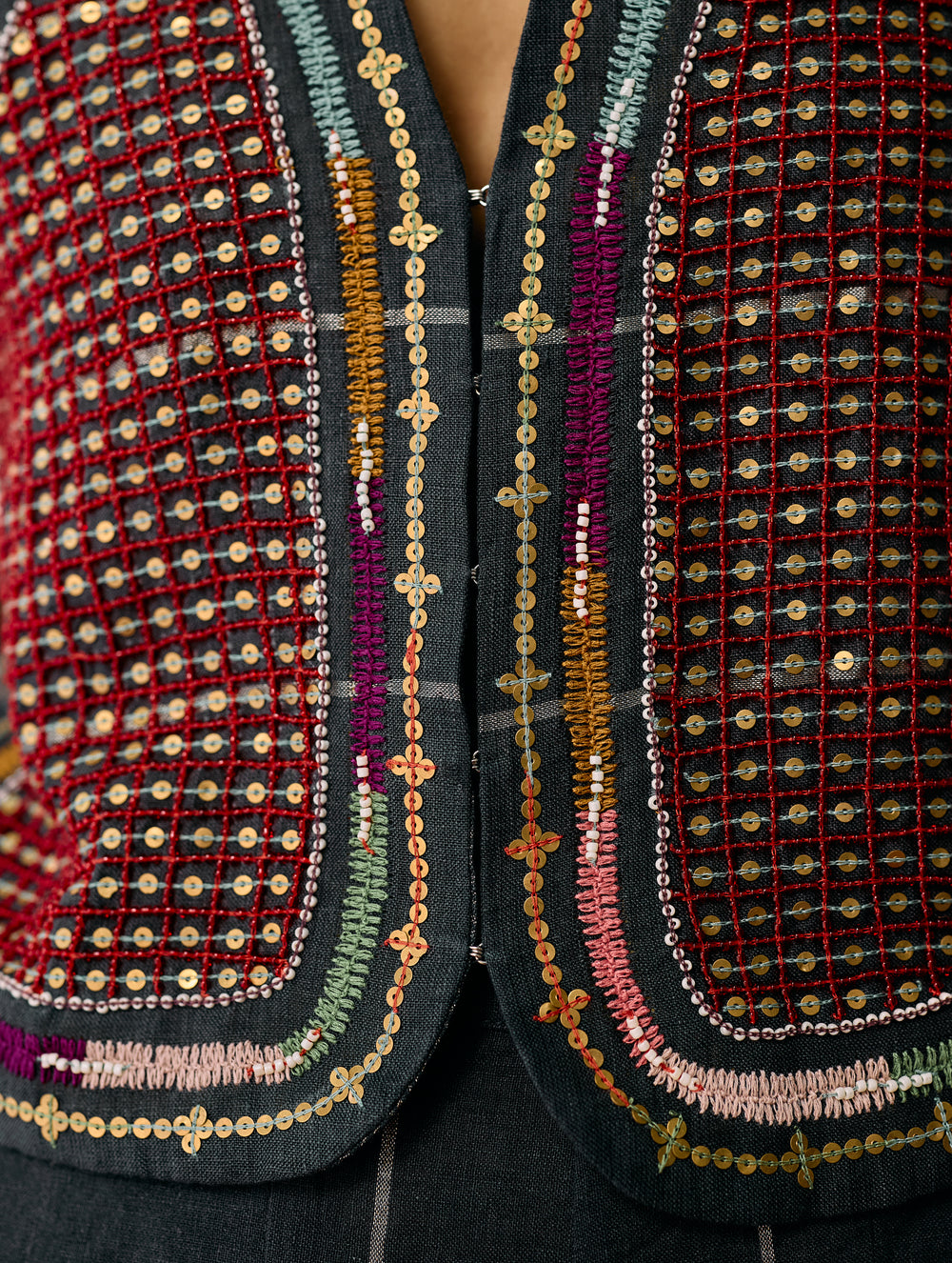 Kaya Hand-Embroidered Vest - Charcoal
