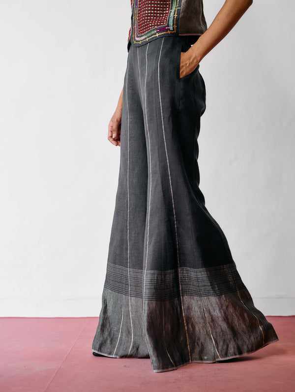 Tala Metallic Linen Sharara Pants - Charcoal