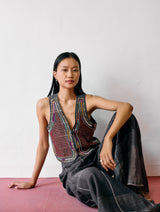 Tala Metallic Linen Sharara Pants - Charcoal
