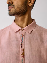 Ved Hand-Embroidered Bird Shirt - Pink