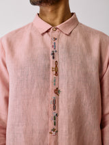 Ved Hand-Embroidered Bird Shirt - Pink