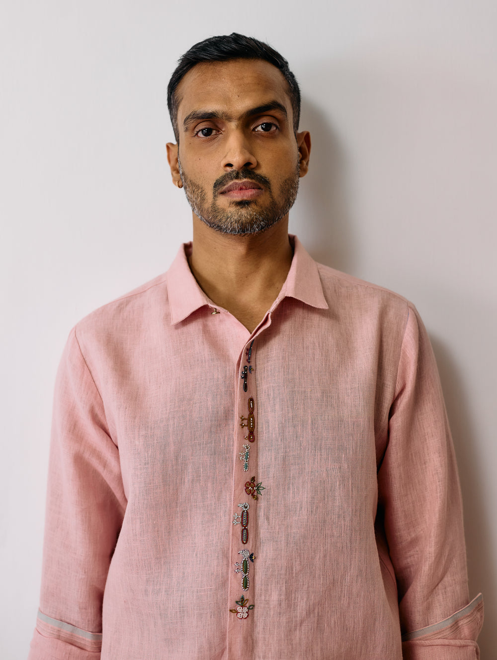 Ved Hand-Embroidered Bird Shirt - Pink