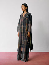 Aicha Hand-Embroidered Panelled Kurta - Charcoal
