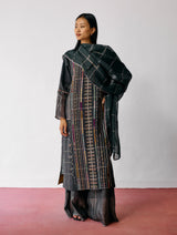 Aicha Hand-Embroidered Panelled Kurta Set - Charcoal