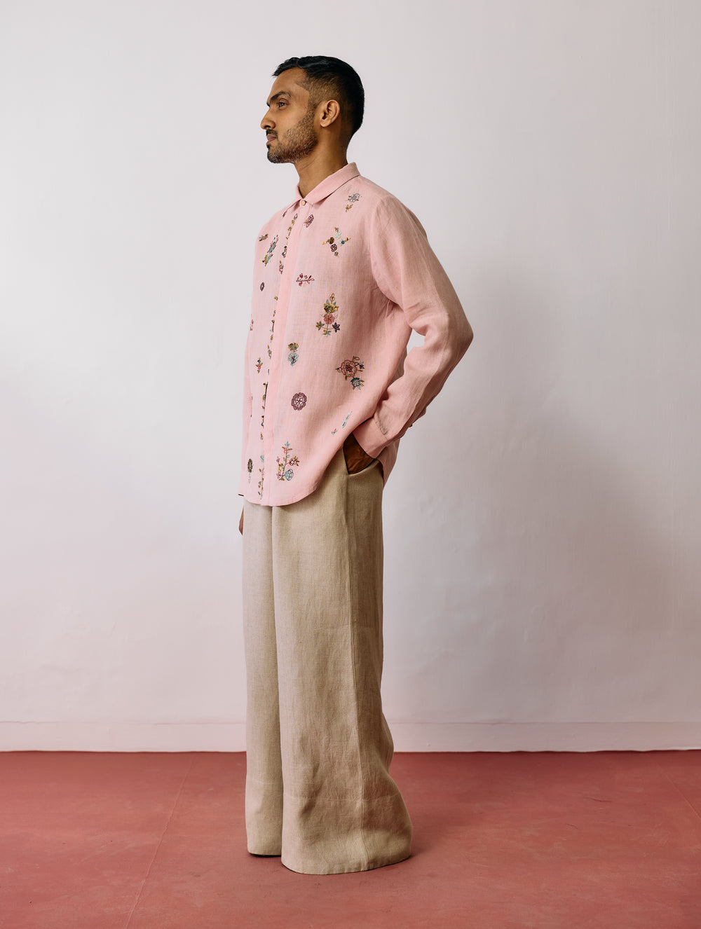 Zai Floral Hand-Embroidered Shirt - Pink