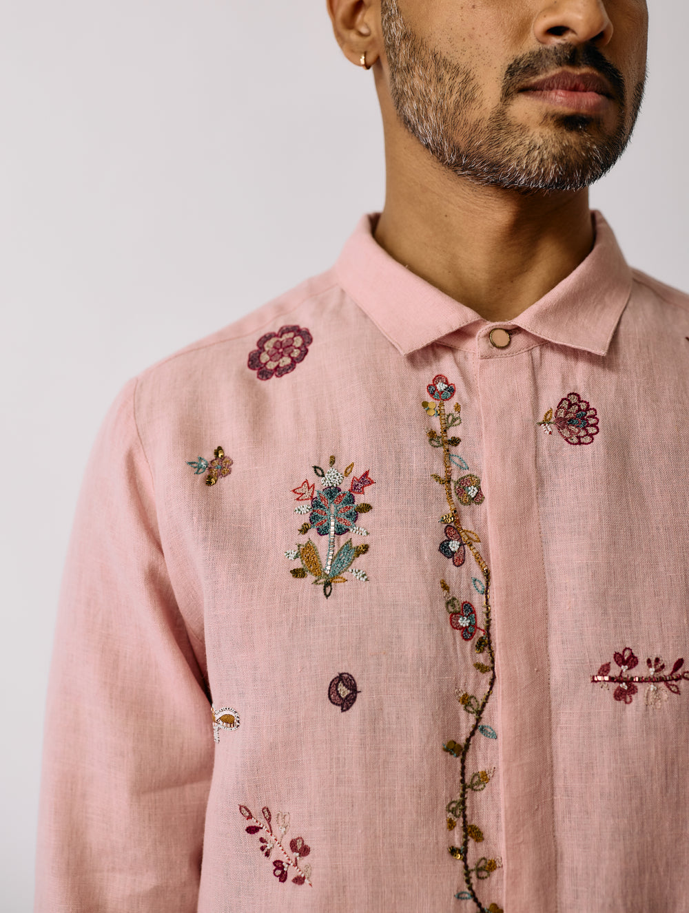 Zai Floral Hand-Embroidered Shirt - Pink