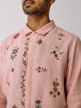 Zai Floral Hand-Embroidered Shirt - Pink