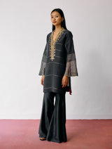 Naar Hand-Embroidered Metallic Kurta Set - Charcoal