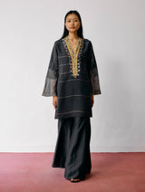 Naar Hand-Embroidered Metallic Kurta - Charcoal
