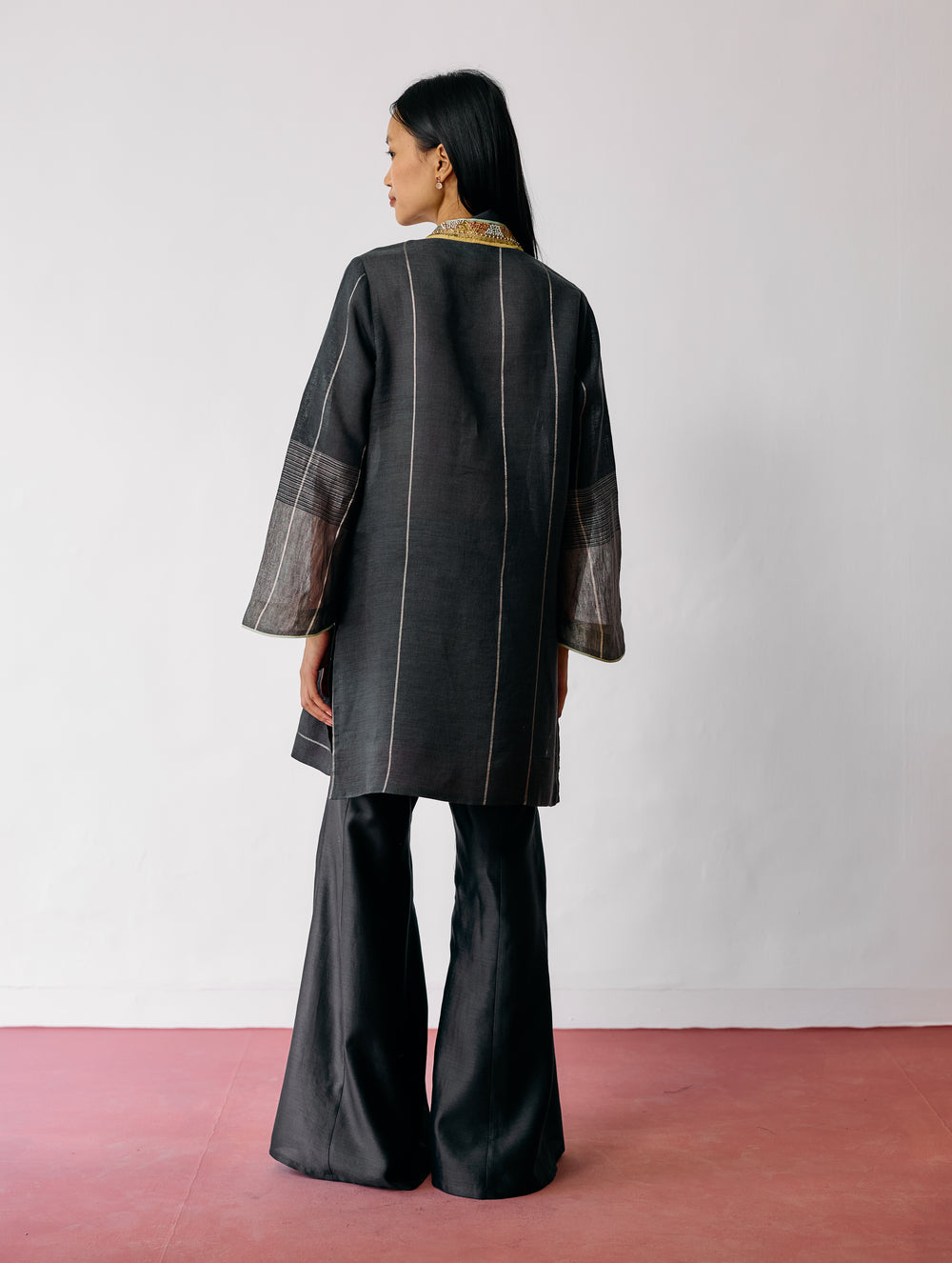 Naar Hand-Embroidered Metallic Kurta - Charcoal