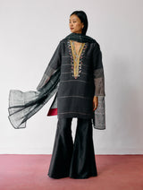 Naar Hand-Embroidered Metallic Kurta Set - Charcoal