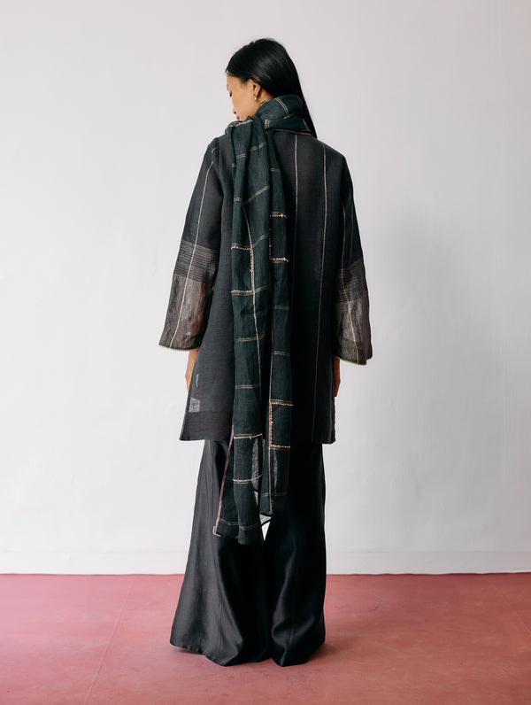 Naar Hand-Embroidered Metallic Kurta Set - Charcoal