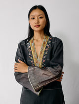 Naar Hand-Embroidered Metallic Kurta Set - Charcoal