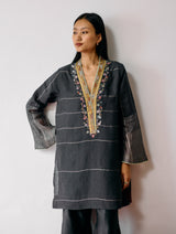 Naar Hand-Embroidered Metallic Kurta - Charcoal
