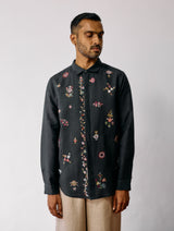 Zai Floral Hand-Embroidered Shirt - Charcoal