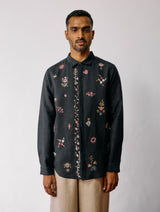 Zai Floral Hand-Embroidered Shirt - Charcoal