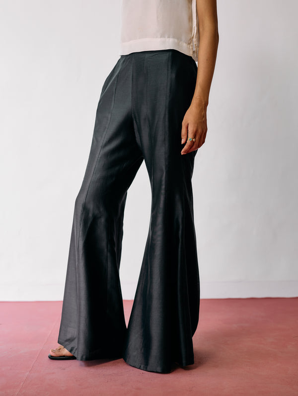 Reva Silk Chanderi Sharara Pants - Charcoal